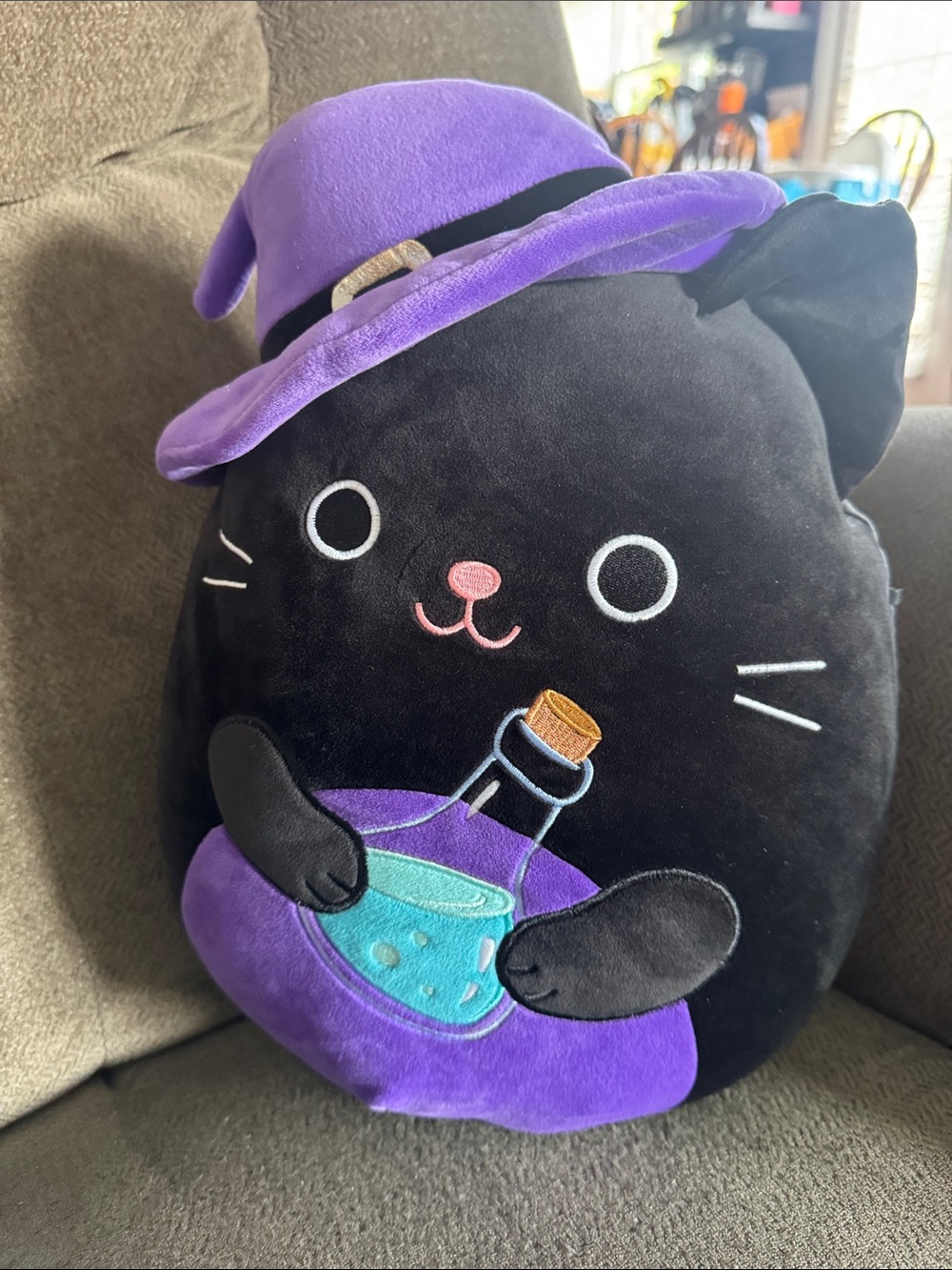 Squishmallows Black Cat Plush with Purple Witch Hat and Teal Potion